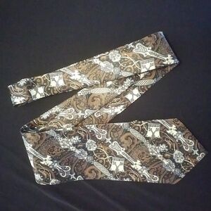 3/$45 TIE SILK MERCEDES HAND MADE Brown Cream Pattern Vintage